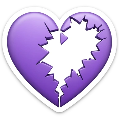 coração quebrado metade branco metade roxo sticker