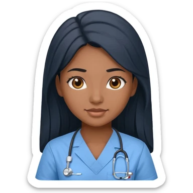 pretty brown skin nurse with long black hair and brown eyes in light blue scrubs sticker