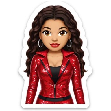Jordin Sparks with long dark brown hair, red sequin outfit sticker