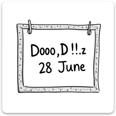 a pinned note with the text '28 June', handwritten style, casual and friendly sticker
