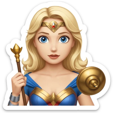 Blonde blue eyes Wonder Woman holding bell and baton sticker