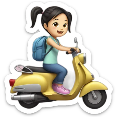 4yo Chinese girl with pigtails hair, riding scooter sticker