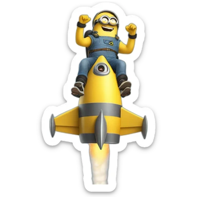 crazy minion riding on a rocket laughs loudly sticker