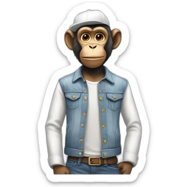 A humanoid monkey wearing jeans and white shirt sticker