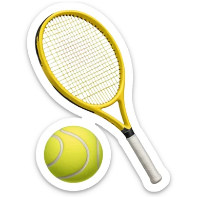 Generate a high-quality emoji of a yellow tennis racket and a tennis ball, realistic colors and shading, smooth gradient colors, no facial features, no brand markings, simple white background, high-resolution.
 sticker