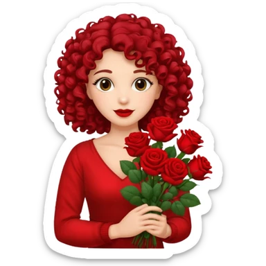 curly woman flower-holding person bouqet sticker