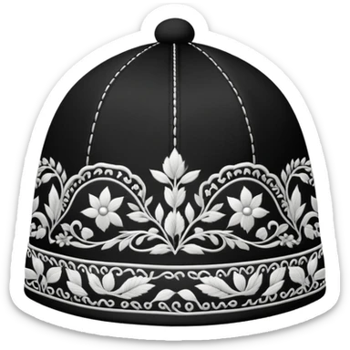 Uzbek traditional doppa hat with ornate black and white embroidery pattern sticker