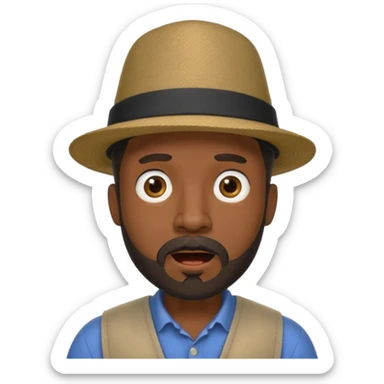 Black male, goatee beard, hat on, surprised facial expression sticker