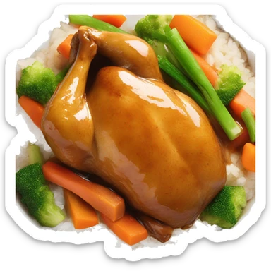 chicken in brown sauce over rice with veggies sticker