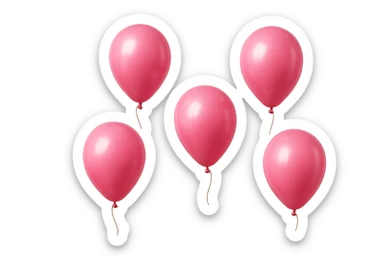 5 palloncini rosa fluttuano in aria isolati su sfondo bianco, iperrealistico 4k sticker