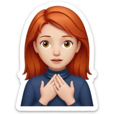 Red haired girl holding her neck with two hands sticker