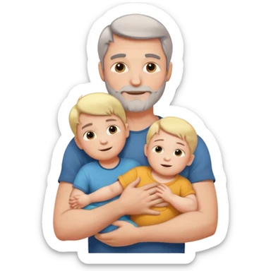 The father stands under the soft sunlight, his strong arms holding his child close to his chest, his gentle face glowing with a warm smile. sticker