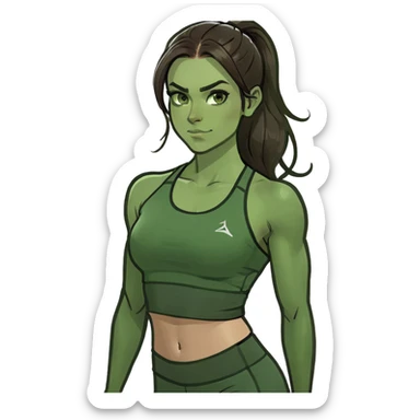Brunette hair dark green eyed girl wearing workout clothes  sticker