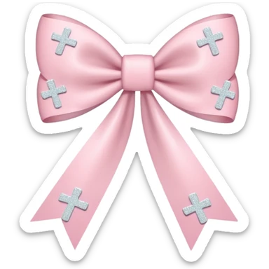 super pale pink bow confetti but the paper confetti are the pale pink bows all spread out with white tiny glitter and then with a cross on it sticker