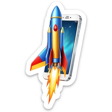 Smartphone with rocket boosters launching upward sticker