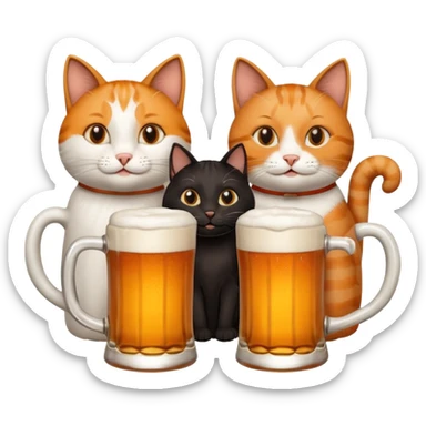 four happy cats drinking beers together with mugs sticker