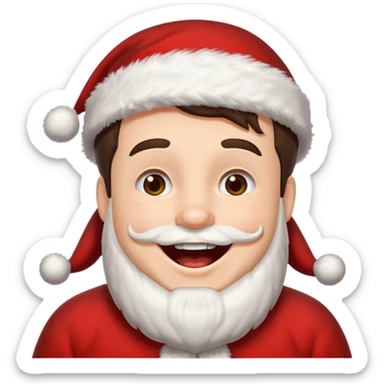 a brunette hair man wearing an oversize santa clothes while laughing  sticker