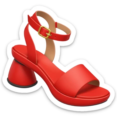 A 3D cartoon RED open-toe sandal with ankle straps and smooth curved sole, isolated plain background, Memoji-style rendering. sticker