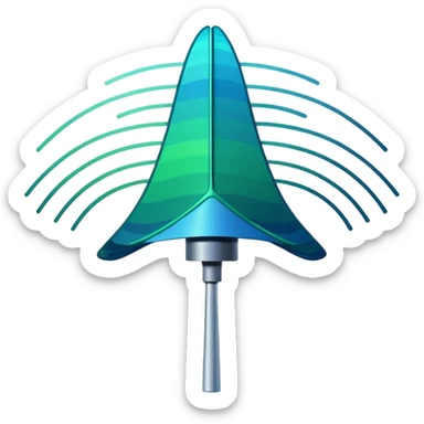 Minimalist emoji-style sticker of an old-school antenna with distorted, glitched signal waves. Clean icon style. sticker