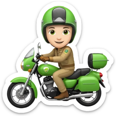 ojek online driver, using motorbike, the helmet is green sticker