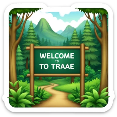 A sign that says “Welcome to Htrae” with a lush forest in the background sticker