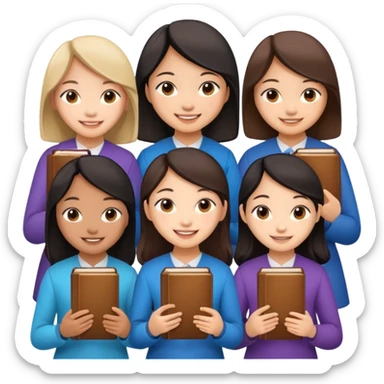 eight asian girls in a group, holding bibles sticker