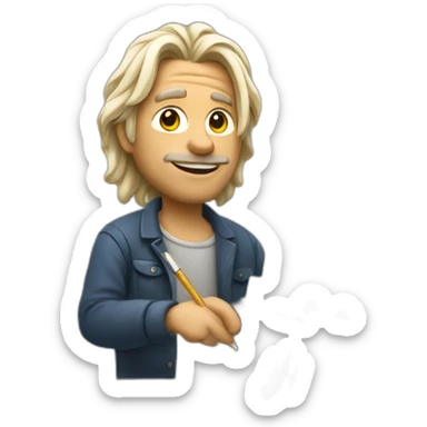 Man painter with a mid long withe hair with a pen in his hand sticker