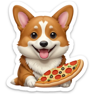black tri-color corgi eating pizza sticker