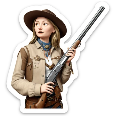 cowgirl with antique firearm sticker