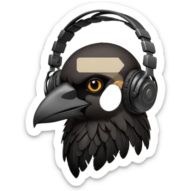 crow with headphones sticker