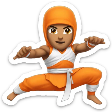 male Ninja Warrior athlete in orange white cloths, captured mid-air sticker