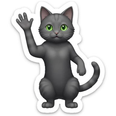 full body gorgeous solid dark grey cat with green eyes, white paws and white whiskers reaching for something sticker