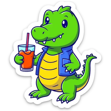 Friendly cartoon crocodile bartender making a Bombardino drink, cute character sticker