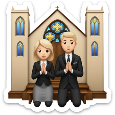 couple kneeling in a church sticker