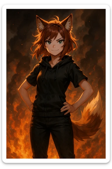 THE TWITCH AND YOUTUBE CHARACTER "ARIFOX_VT" STANDING IN FRONT OF SMOKE AND FIRE sticker