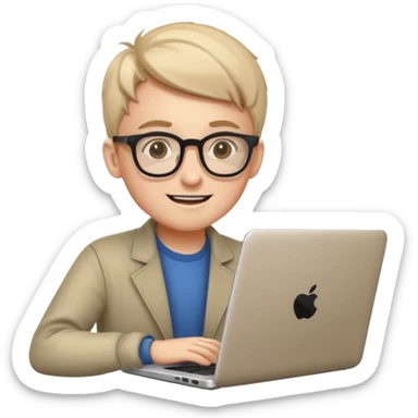 young programmer, coding on laptop, cheerful sticker