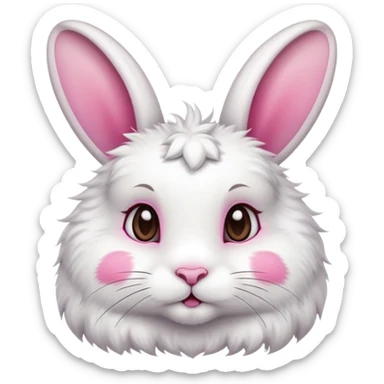 White super fluffy rabbit with dark brown spots, with one ear up and one ear down sticker