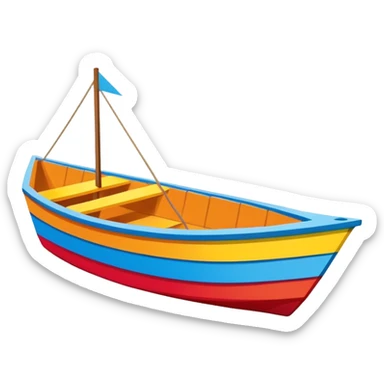 Brightly painted Cardboard boat with straight sides, very basic design pointed on one end, flat on the rear  sticker
