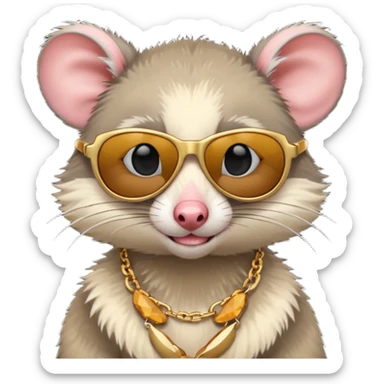 Opossum with dark sunglasses and a gold necklace  sticker