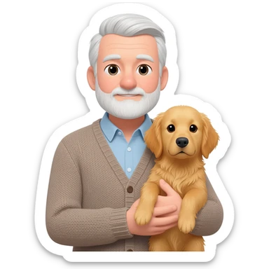 old gentle man holding a dog sticker