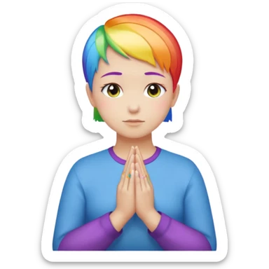 White lesbian with short hair rainbow coloured skin with praying hands sticker