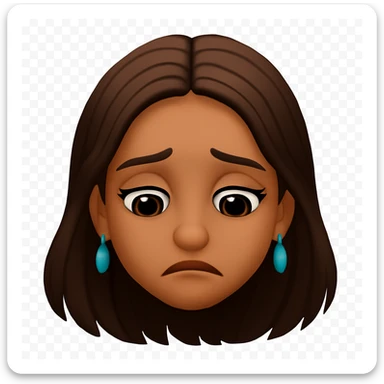 Remove the face markings from the character. Keep the big eyes but move the pupils toward the bottom of the eyes so they are looking down. Change the mouth to an upside down closed-lip smile. Make the hair slightly longer. Keep no background. The style should remain consistent with the original image provided. sticker