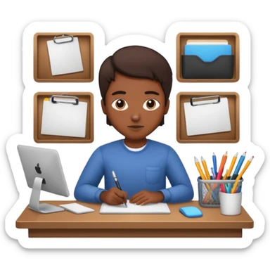 a person organizing a workspace sticker