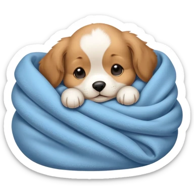 cute puppy curled up in a blanket, cozy and sleepy sticker