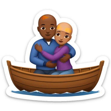 Black woman and bald guy hugging in a boat sticker