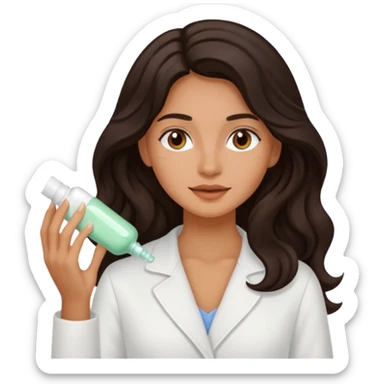 Chica con cabello oscuro largo ondulado haciéndose skincare sticker