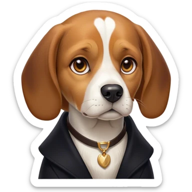 Cinematic Noble Beagle Portrait Emoji, Poised and regal, with a compact, sturdy build and a well-groomed coat of white, brown, and black, deep-set soulful hazel eyes, Simplified yet sharp and sophisticated features, highly detailed, glowing with a soft, dignified glow, high shine, intelligent and loyal, stylized with an air of strength, focused and attentive, soft glowing outline, capturing the essence of a watchful and confident companion, so majestic it feels as though it could step out of the screen with effortless authority! sticker