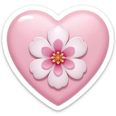 white heart with a single sakura blossom sticker