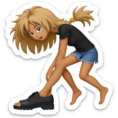 a foot placed on a girl's hair as if the foot were crushing her head sticker