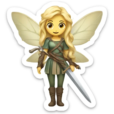 Female fairy, wings, blonde hair, vines, holding medieval sword sticker